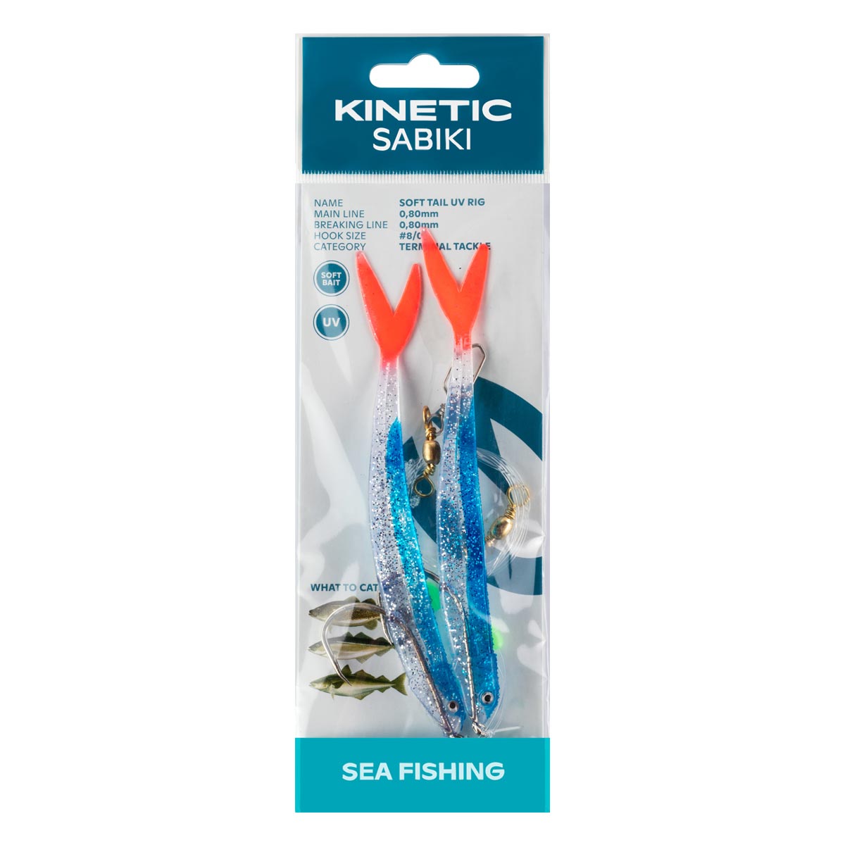 Kinetic Sabiki Soft Tail UV Blue Fire Tail