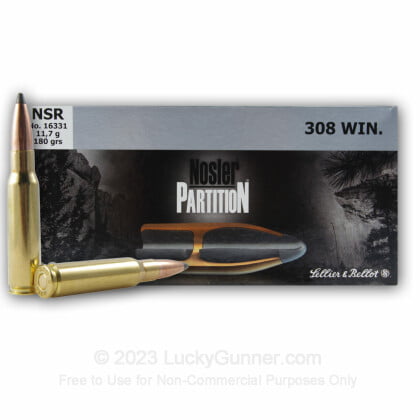 S&B 308 Win 180gr. Nosler Partition