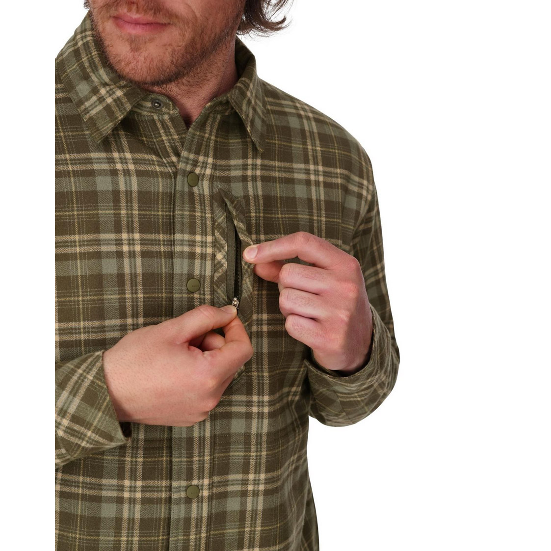 Simms Coldweather Shacket Schooner Plaid Loden - Image 6
